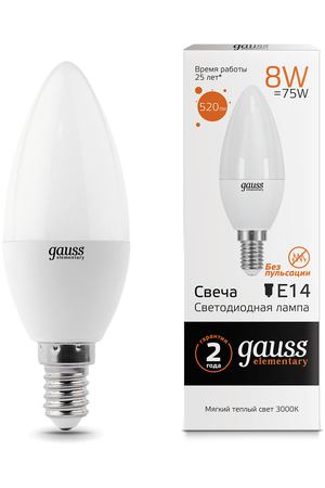 Gauss LED Elementary Candle 8W E14 3000K 1/10/100