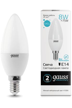 Gauss LED Elementary Candle 8W E14 4100K 1/10/100