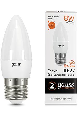 Gauss LED Elementary Candle 8W E27 3000K 1/10/100