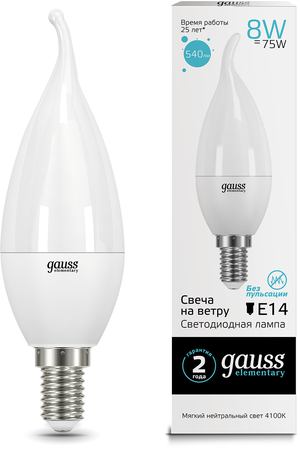 Gauss LED Elementary Candle Tailed 8W E14 4100K 1/10/50