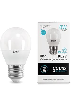 Gauss LED Elementary Globe 8W E27 4100K 1/10/100