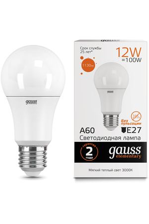 Gauss LED Elementary A60 12W E27 3000K 1/10/40