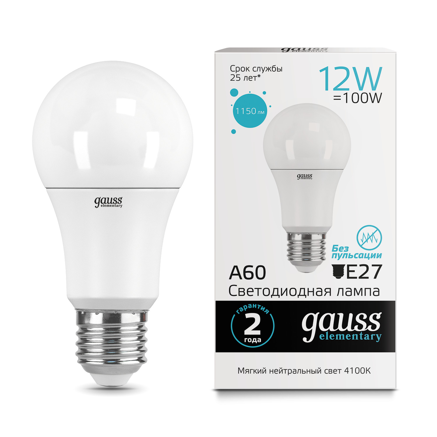 Где купить Gauss LED Elementary A60 12W E27 4100K 1/10/50 Gauss 