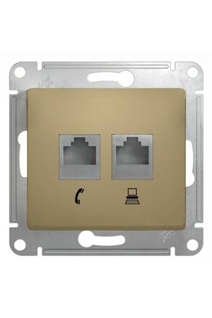 Розетка двойная Schneider Electric Glossa RJ45 + RJ11 титан