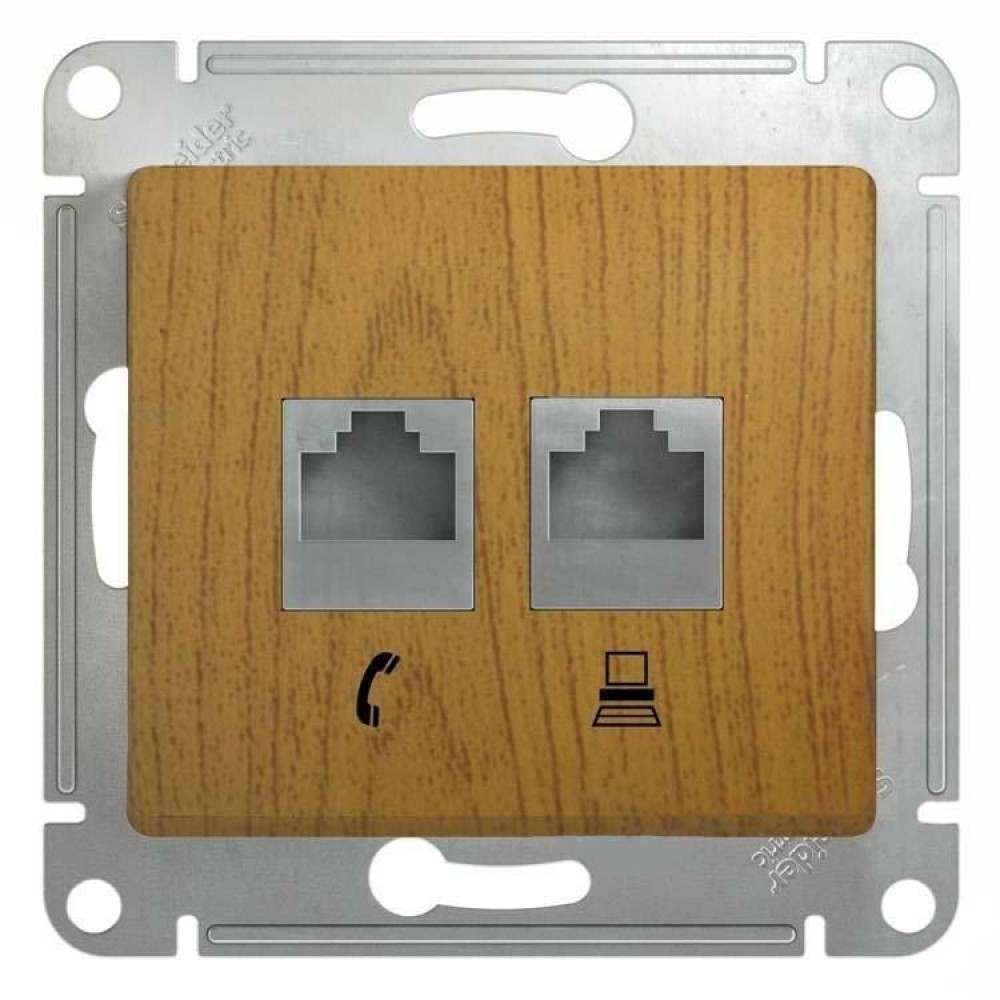 Где купить Розетка двойная Schneider Electric Glossa RJ45 + RJ11 дерево дуб Schneider electric 