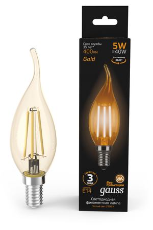 Лампа Gauss LED Filament Свеча на ветру E14 5W 400lm 2700K Golden 1/10/50