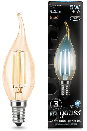 Лампа Gauss LED Filament Свеча на ветру E14 5W 420lm 4100K Golden 1/10/50