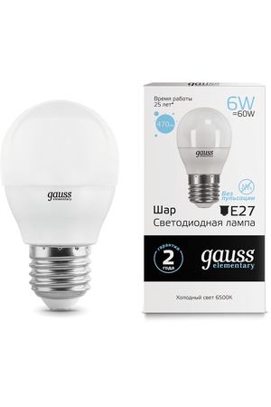 Лампа Gauss LED Elementary Шар 6W E27 470lm 6500K 1/10/100