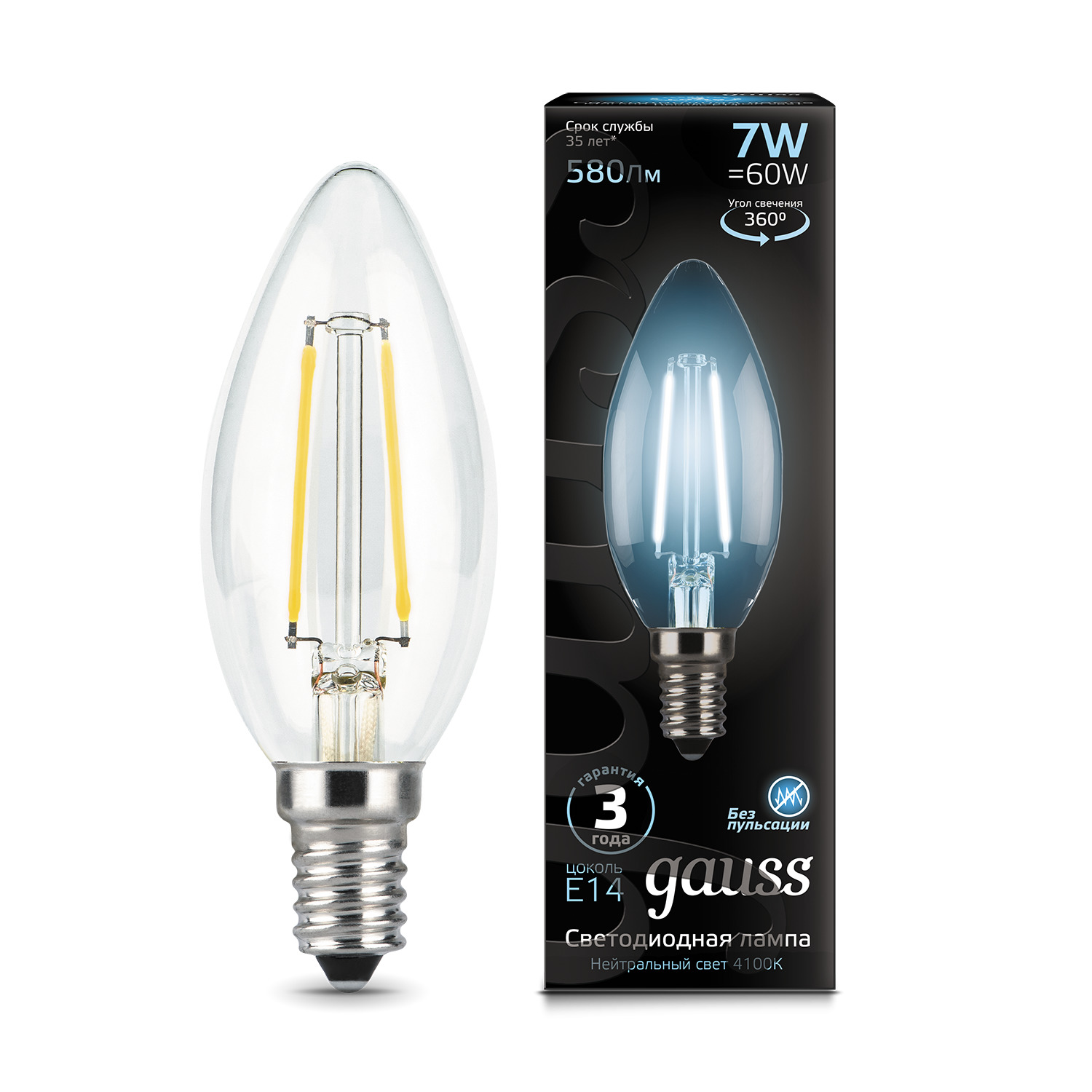 Где купить Лампа Gauss LED Filament Candle E14 7W 4100К Gauss 