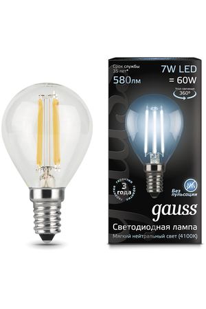 Лампа Gauss LED Filament Шар E14 7W 580lm 4100K 1/10/50