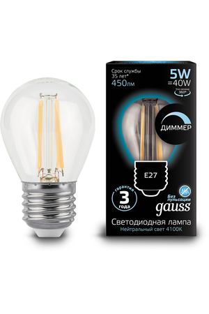 Лампа Gauss LED Filament Шар dimmable E27 5W 450lm 4100K 1/10/50