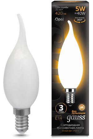 Лампа Gauss LED Filament Свеча на ветру OPAL E14 5W 420lm 2700К 1/10/50