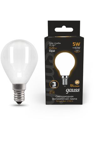 Лампа Gauss LED Filament Шар OPAL E14 5W 420lm 2700K 1/10/50