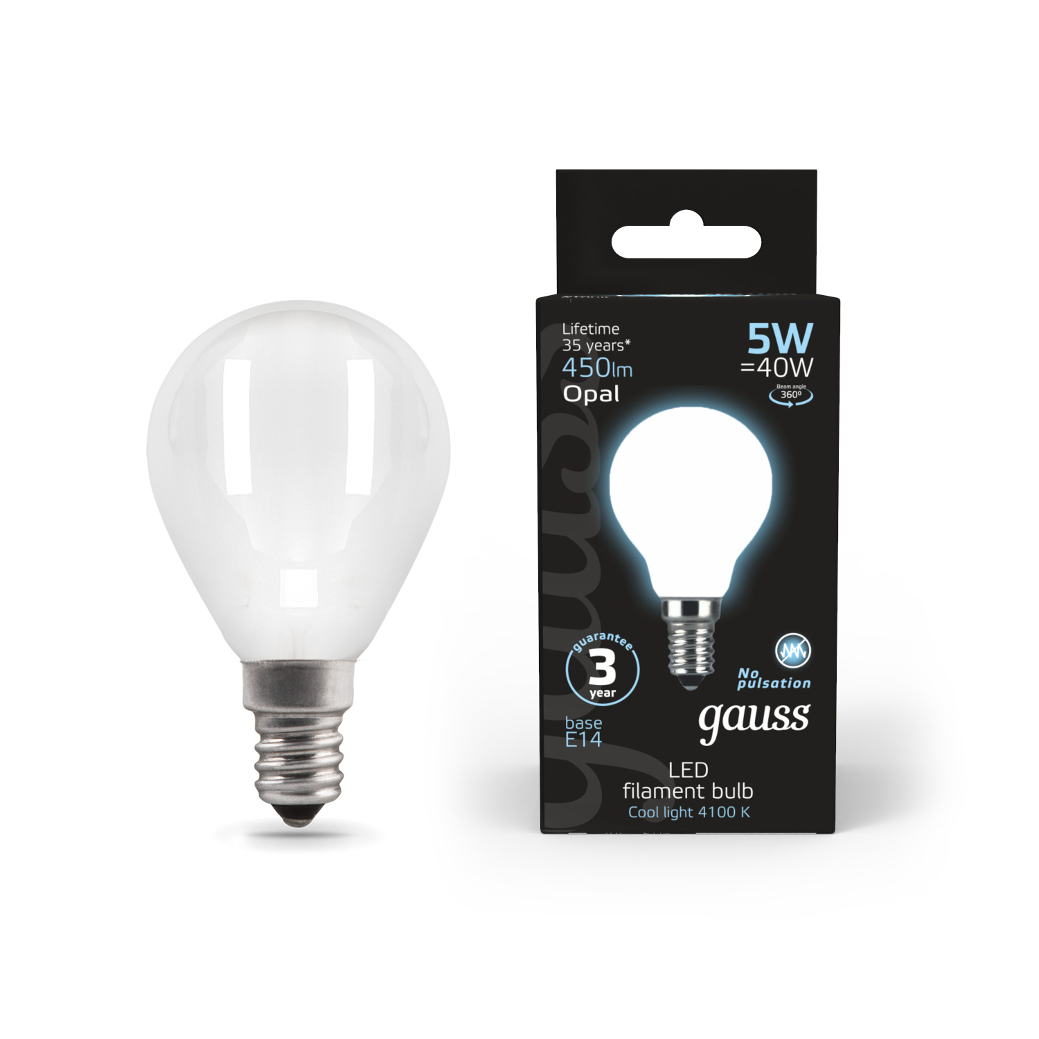 Где купить Лампа Gauss LED Filament Шар OPAL E14 5W 450lm 4100K 1/10/50 Gauss 