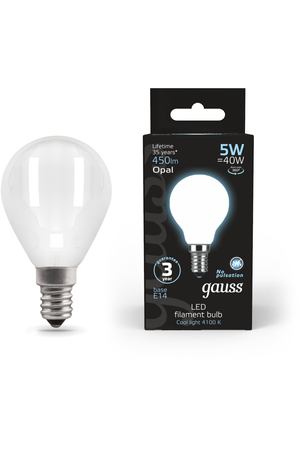 Лампа Gauss LED Filament Шар OPAL E14 5W 450lm 4100K 1/10/50