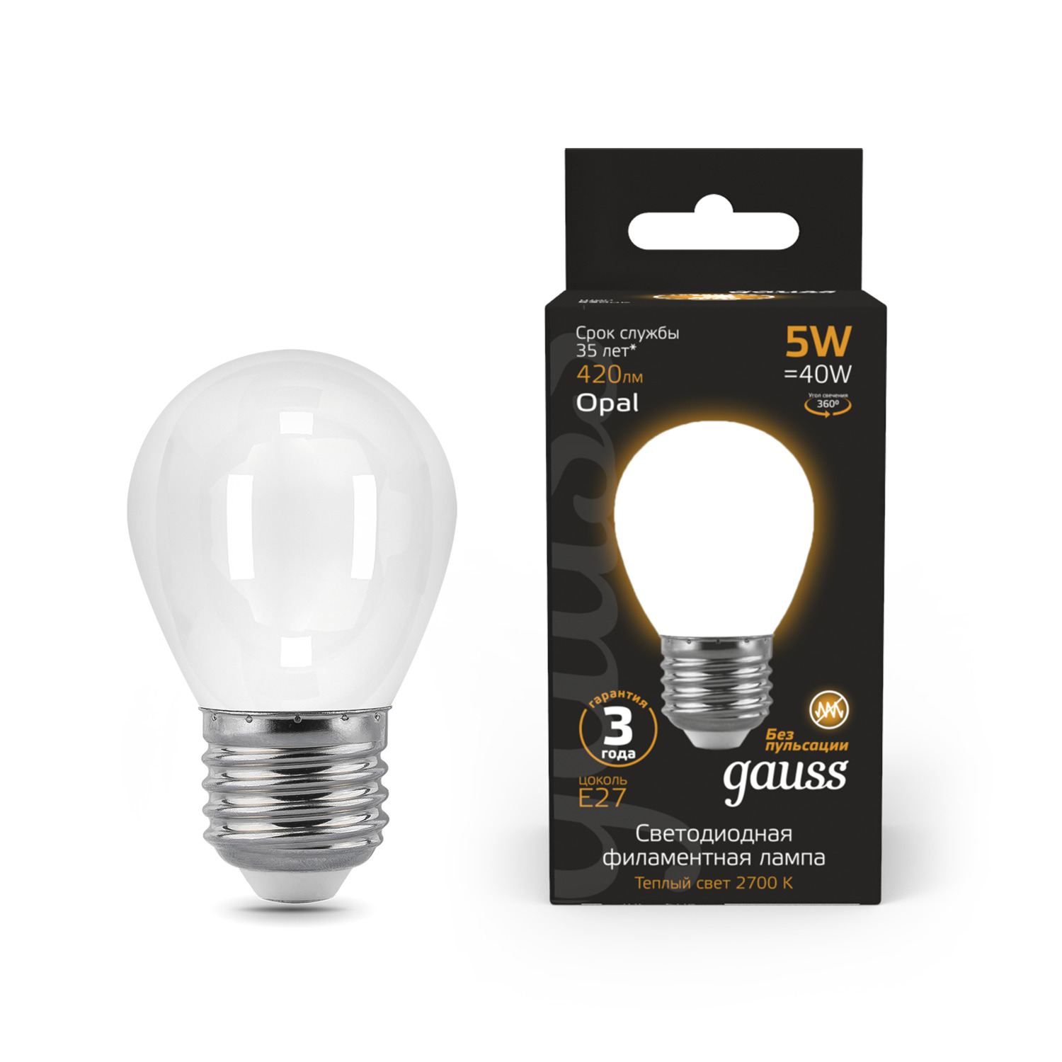 Где купить Лампа Gauss LED Filament Шар OPAL E27 5W 420lm 2700K 1/10/50 Gauss 