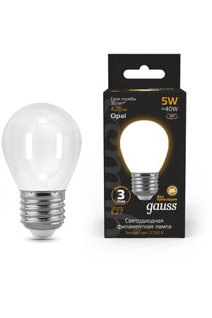 Лампа Gauss LED Filament Шар OPAL E27 5W 420lm 2700K 1/10/50