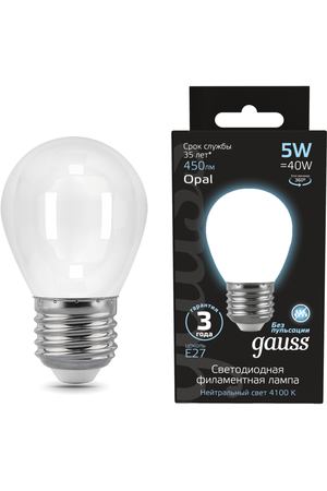 Лампа Gauss LED Filament Шар OPAL E27 5W 450lm 4100K 1/10/50