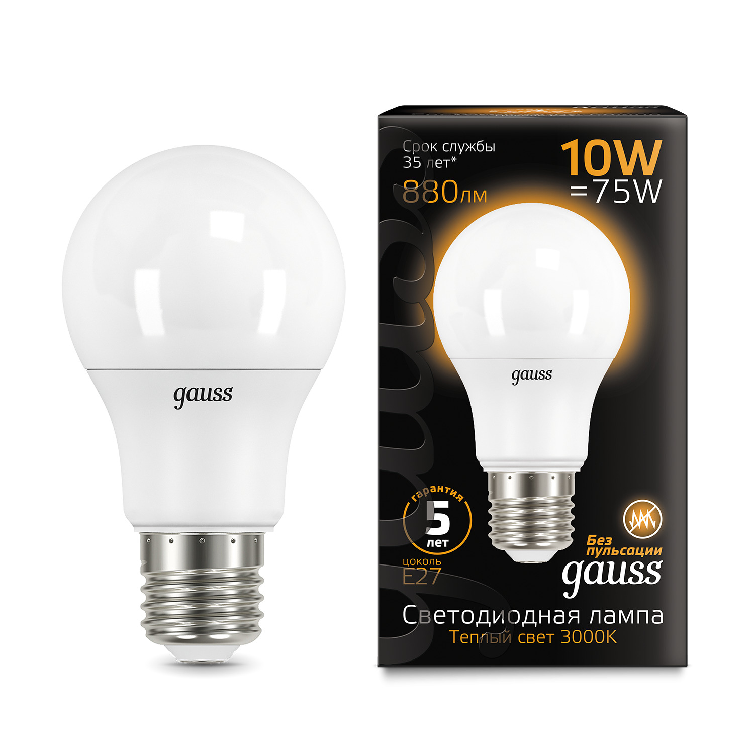 Где купить Лампа Gauss LED A60 10W E27 880lm 3000K 1/10/50 Gauss 