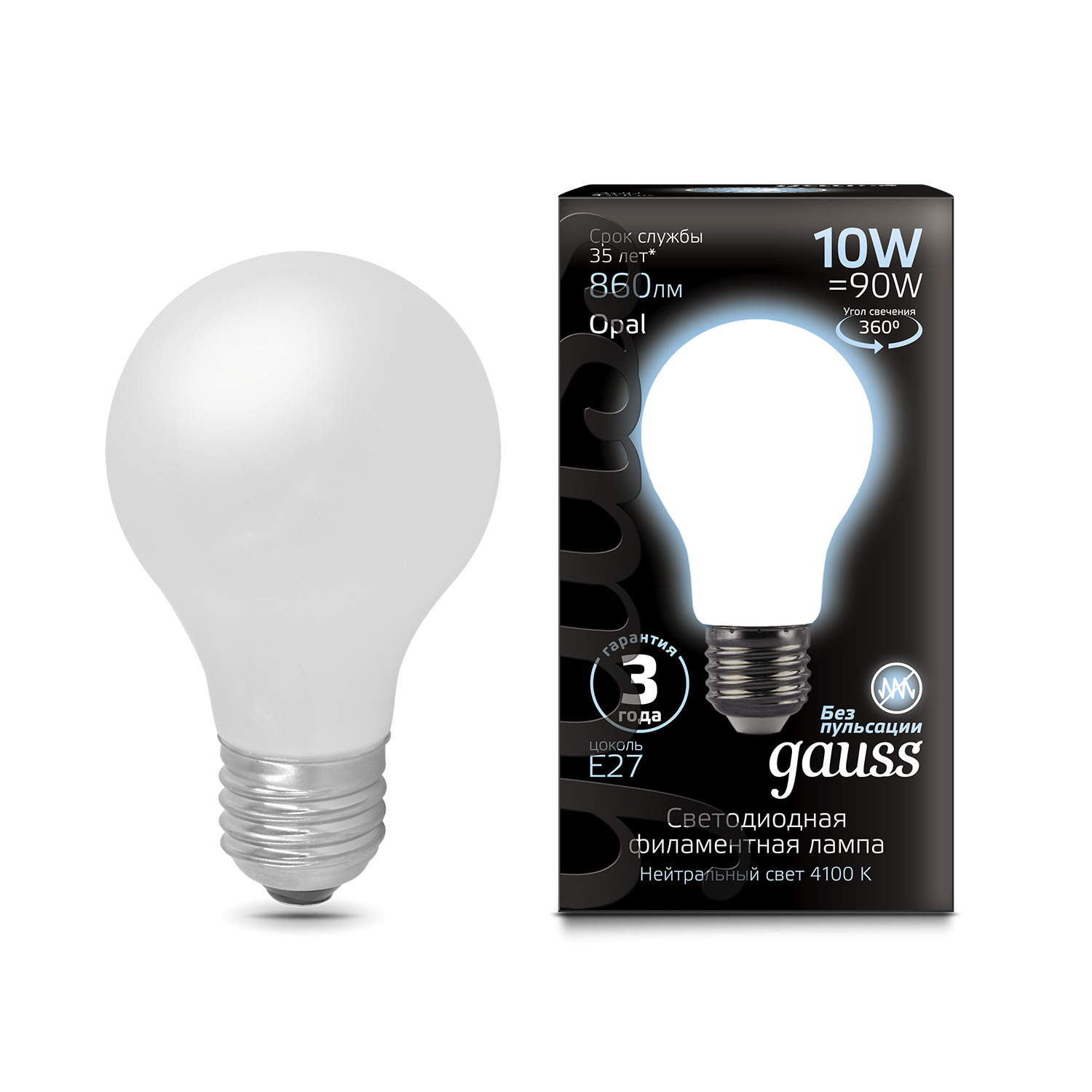 Где купить Лампа Gauss LED Filament A60 OPAL E27 10W 860lm 4100К 1/10/40 Gauss 