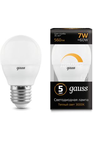 Лампа Gauss LED Шар-dim E27 7W 560lm 3000К диммируемая 1/10/100