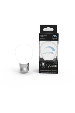 Лампа Gauss LED Шар-dim E27 7W 590lm 4100К диммируемая 1/10/100