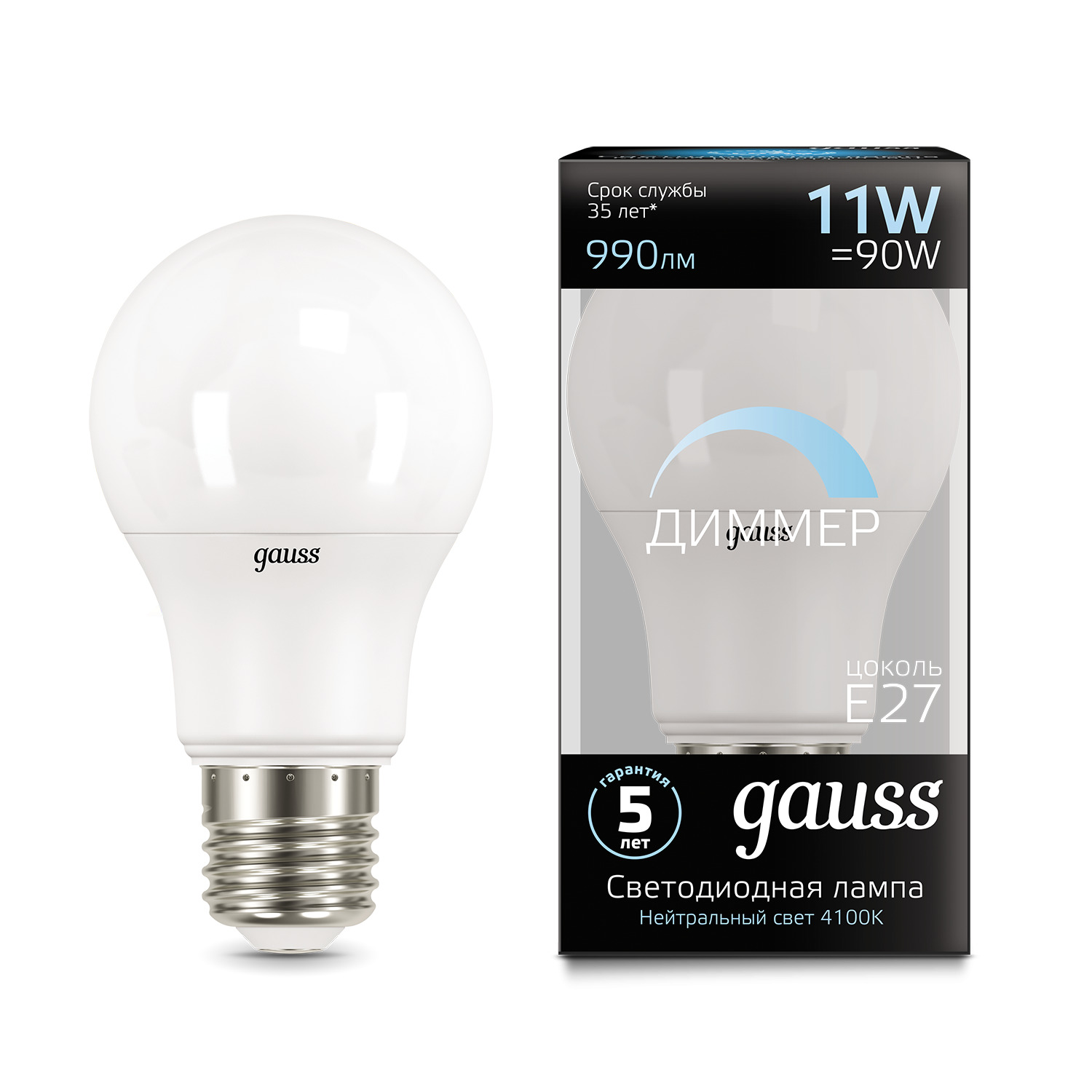 Где купить Лампа Gauss LED A60-dim E27 11W 990lm 4100К диммируемая 1/10/50 Gauss 