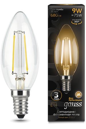 Лампа Gauss LED Filament Свеча E14 9W 680lm 2700К 1/10/50