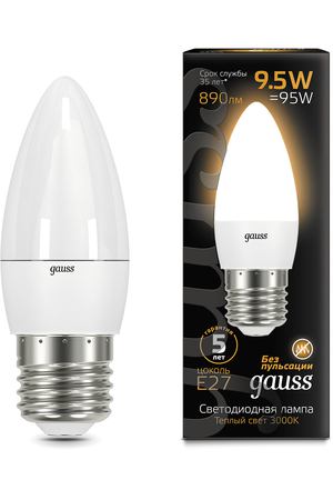 Лампа Gauss LED Свеча E27 9.5W 890lm 3000К 1/10/50