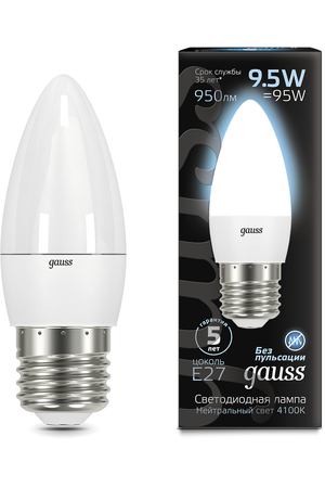 Лампа Gauss LED Свеча E27 9.5W 950lm 4100К 1/10/50