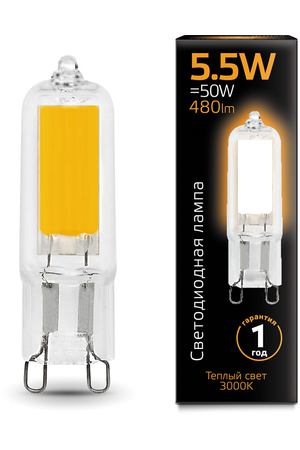 Лампа Gauss LED G9 AC220-240V 5.5W 480lm 3000K Glass 1/10/200