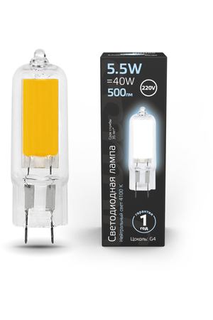 Лампа Gauss LED G4 AC220-240V 5.5W 500lm 4100K Glass 1/10/200