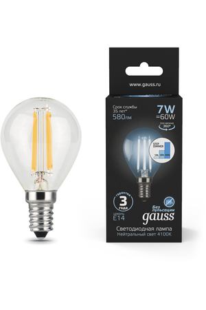 Лампа Gauss LED Filament Шар E14 7W 580lm 4100K step dimmable 1/10/50