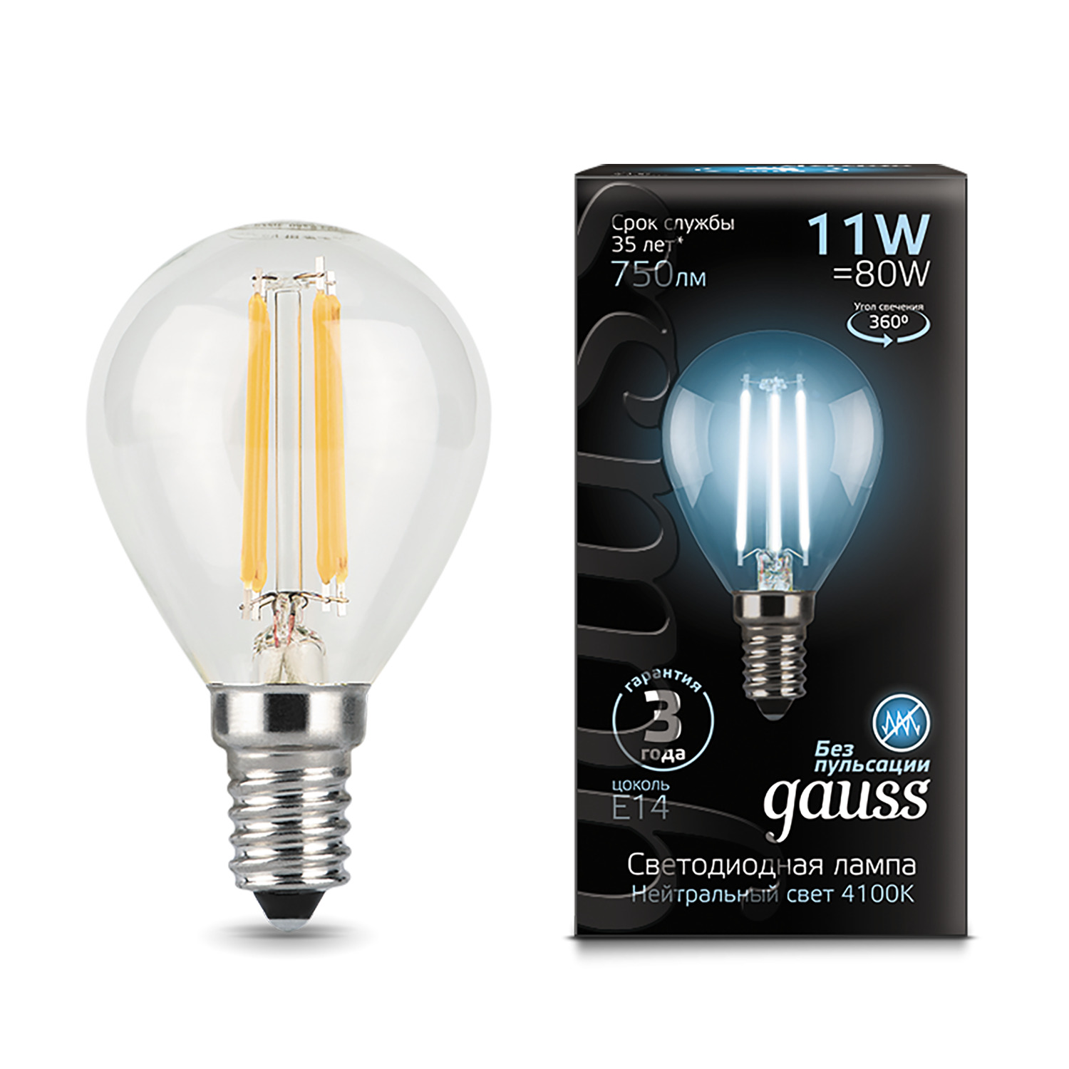 Где купить Лампа Gauss LED Filament Шар E14 11W 750lm 4100K 1/10/50 Gauss 