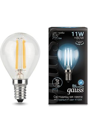 Лампа Gauss LED Filament Шар E14 11W 750lm 4100K 1/10/50