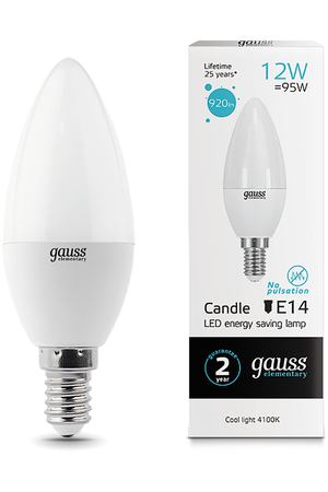 Лампа Gauss LED Elementary Свеча 12W 920lm E14 4100K 1/10/100