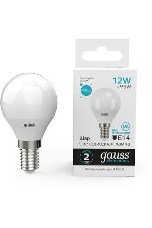 Лампа Gauss LED Elementary Шар 12W 920lm E14 4100K 1/10/100