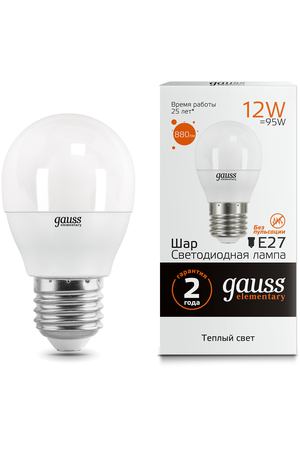 Лампа Gauss LED Elementary Шар 12W 880lm E27 3000K 1/10/100