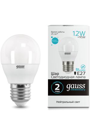 Лампа Gauss LED Elementary Шар 12W 920lm E27 4100K 1/10/100