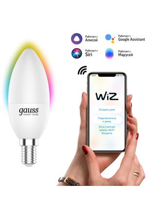 Умная Wi-Fi лампочка Gauss Smart Home C37 5W 470лм E14, управление голосом/смартфоном, с изменением цвета и температуры, димируемая