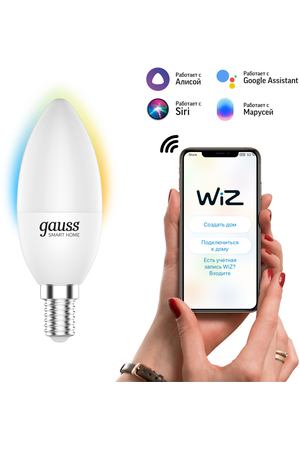 Умная Wi-Fi лампочка Gauss Smart Home С37 5W 470лм E14, управление голосом/смартфоном, с изменением темпрературы, диммируемая