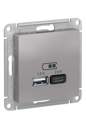 Розетка Schneider Electric usb a+с 5в/2.4 2х5в/1.2 алюминий