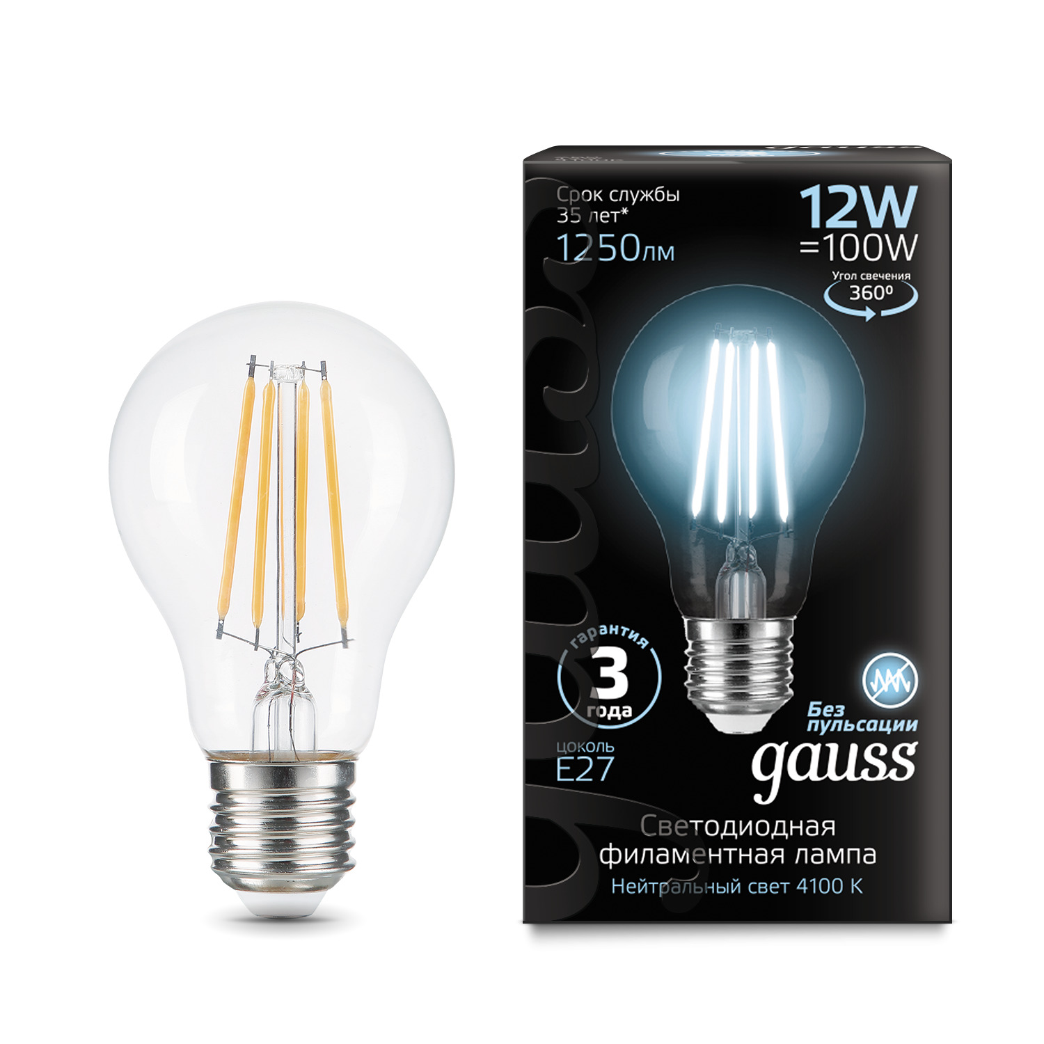 Где купить Лампа Gauss Filament 12W 4100К Е27 Gauss 