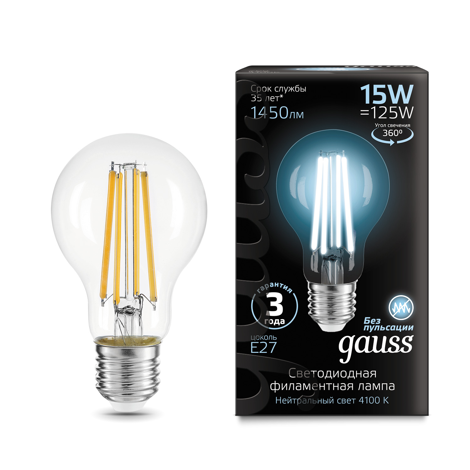 Где купить Лампа Gauss Filament 15W 4100К Е27 Gauss 