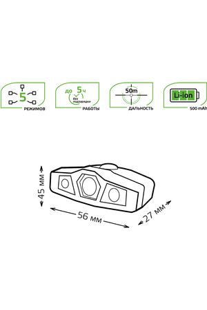 Фонарь Gauss налобный GFL406 5W 180lm Li-ion 500mAh LED