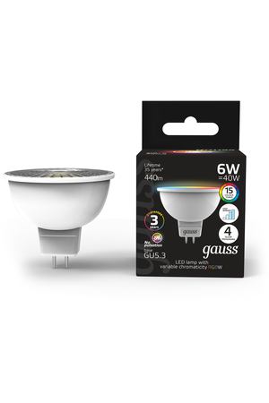 Лампа Gauss MR16 6W GU5.3 RGBW+диммирование LED