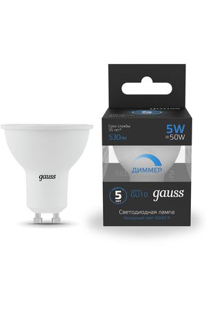 Лампа Gauss MR16 5W 530lm 6500K GU10 диммируемая LED