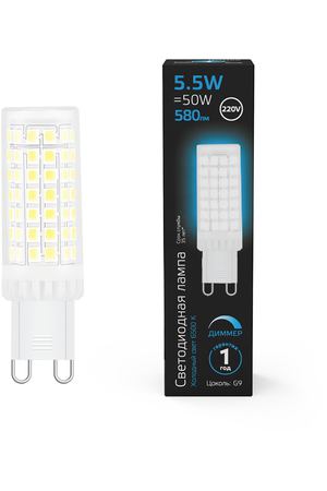 Лампа Gauss G9 AC185-265V 5,5W 580lm 6500K керамика диммируемая LED