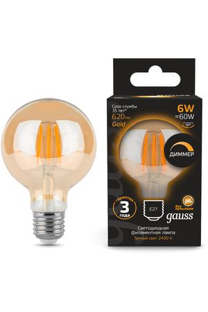 Лампа Gauss Filament G95 6W 620lm 2400К Е27 golden диммируемая LED