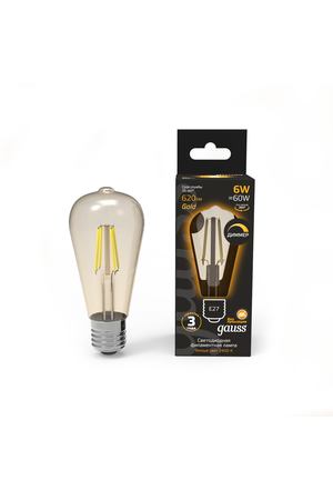 Лампа Gauss Filament ST64 6W 620lm 2400К Е27 golden диммируемая LED